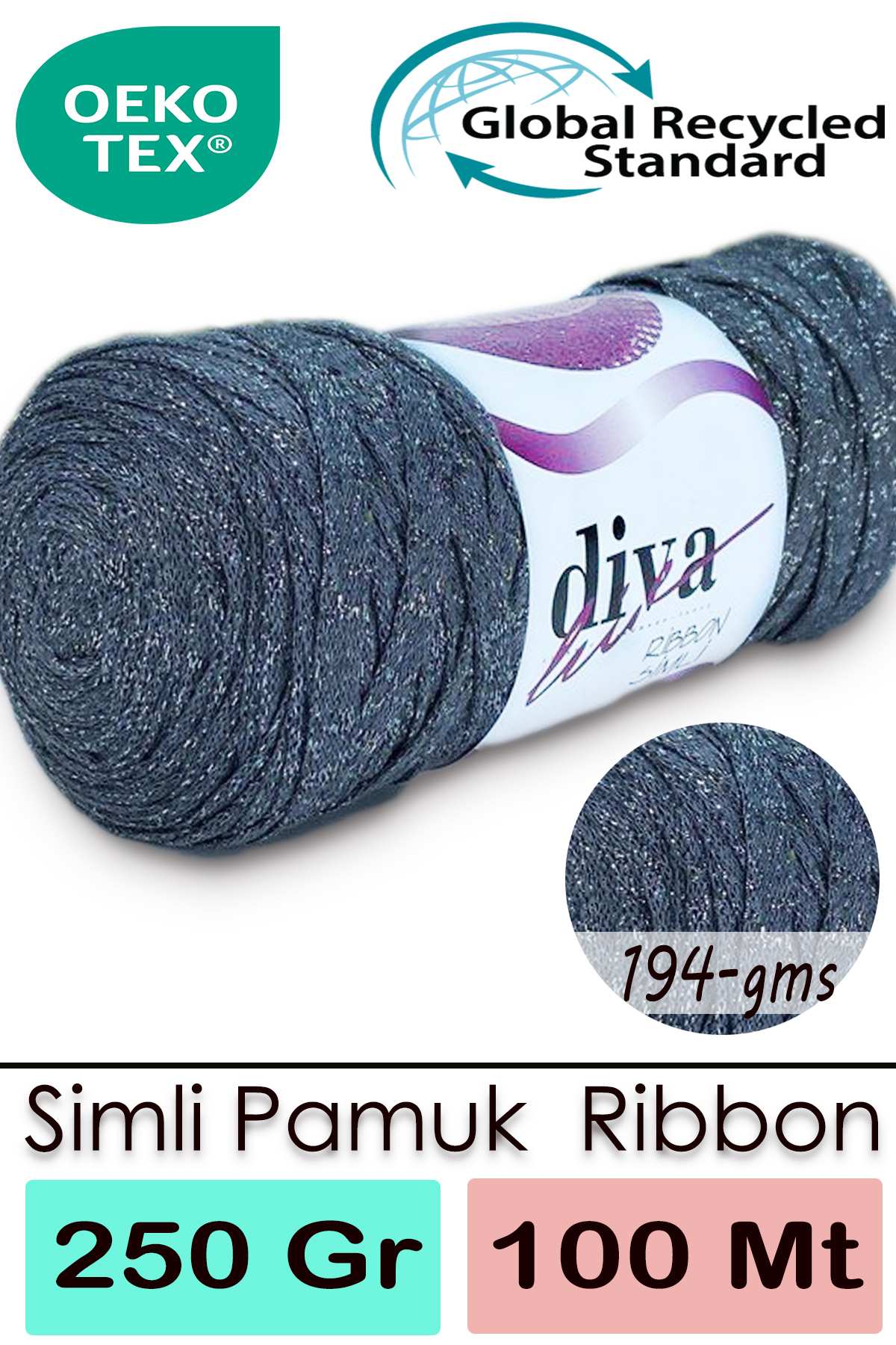 Diva Ribbon Simli 194GMS Koyu Gri - Görsel 1