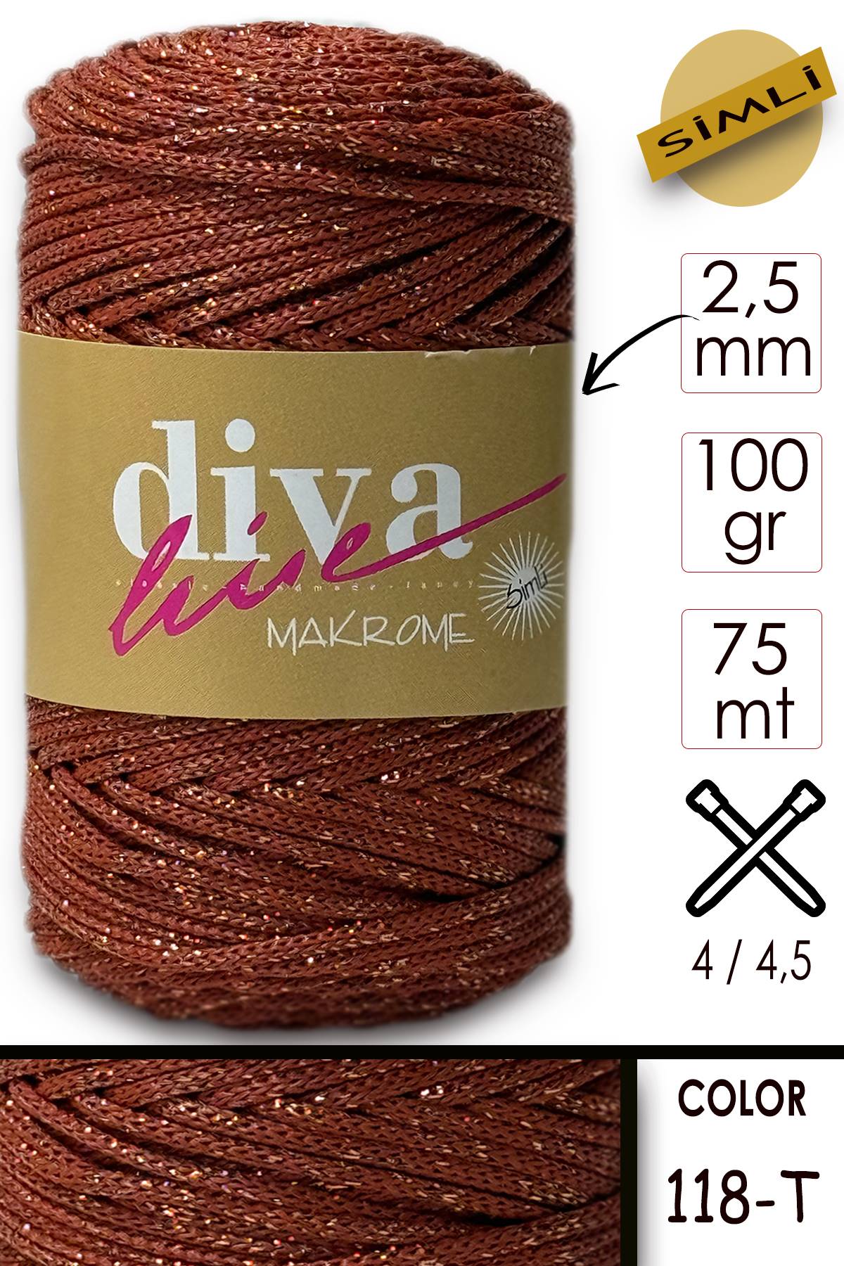 Diva Makrome İpi Simli 118T Kiremit Kırmızısı - Görsel 1