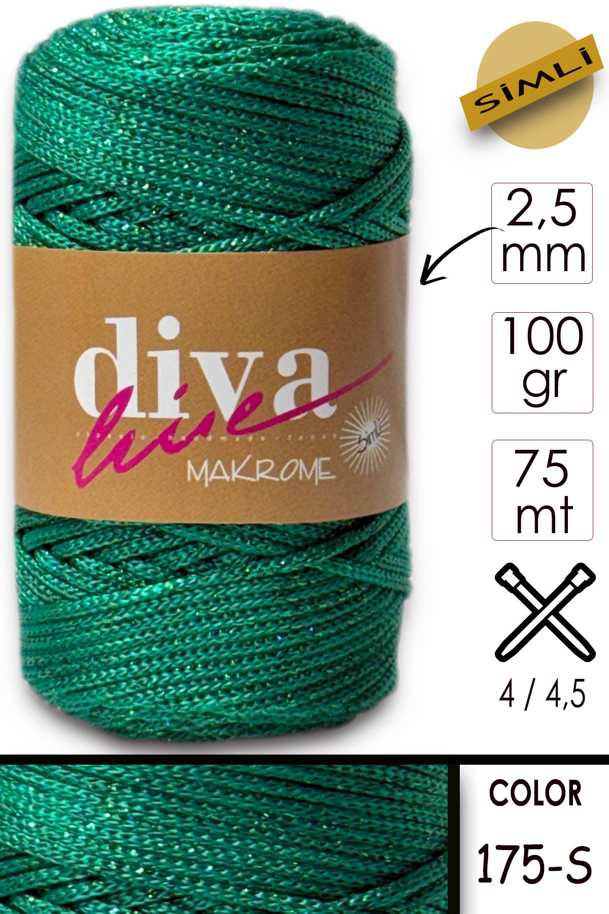 Diva Makrome İpi Simli 175S Zümrüt - Görsel 1