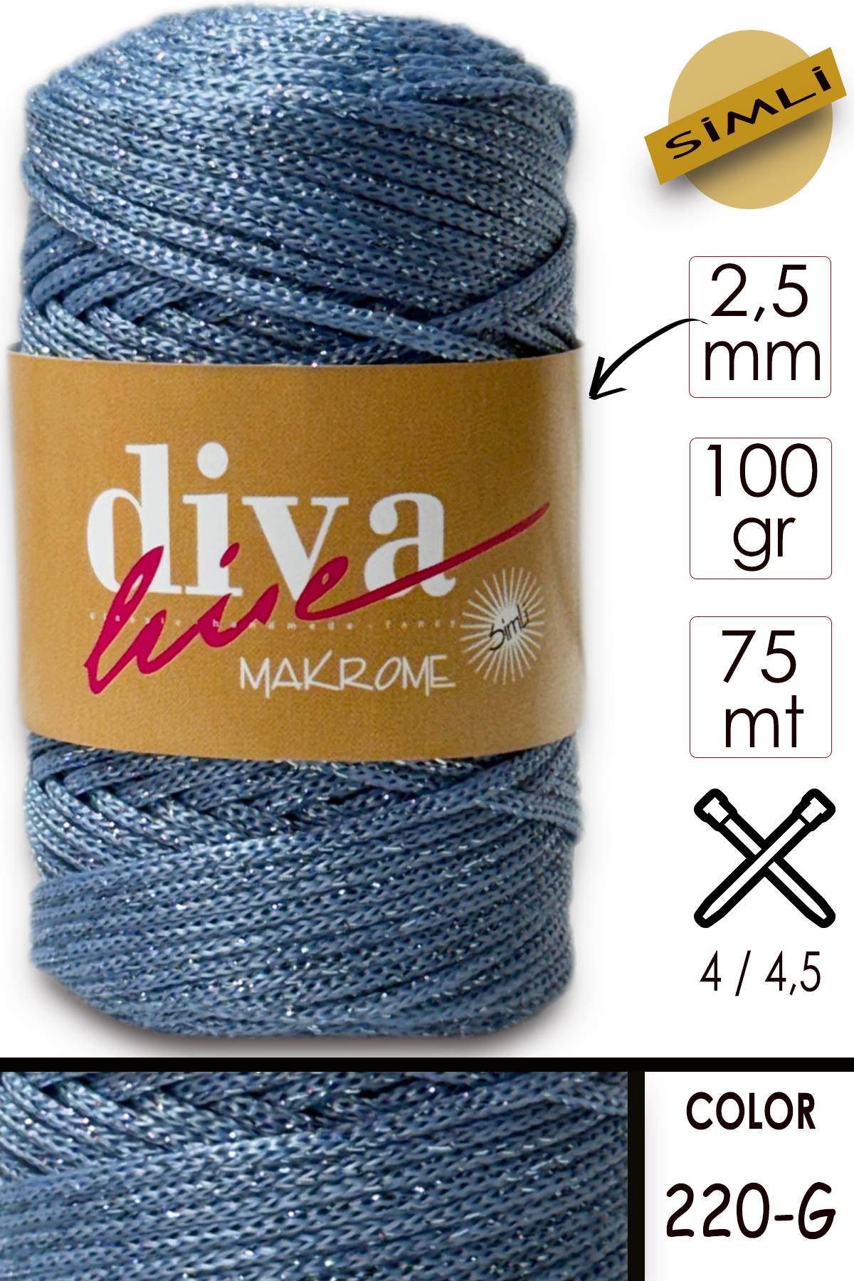 Diva Makrome İpi Simli 220G Bebe Mavisi - Görsel 1