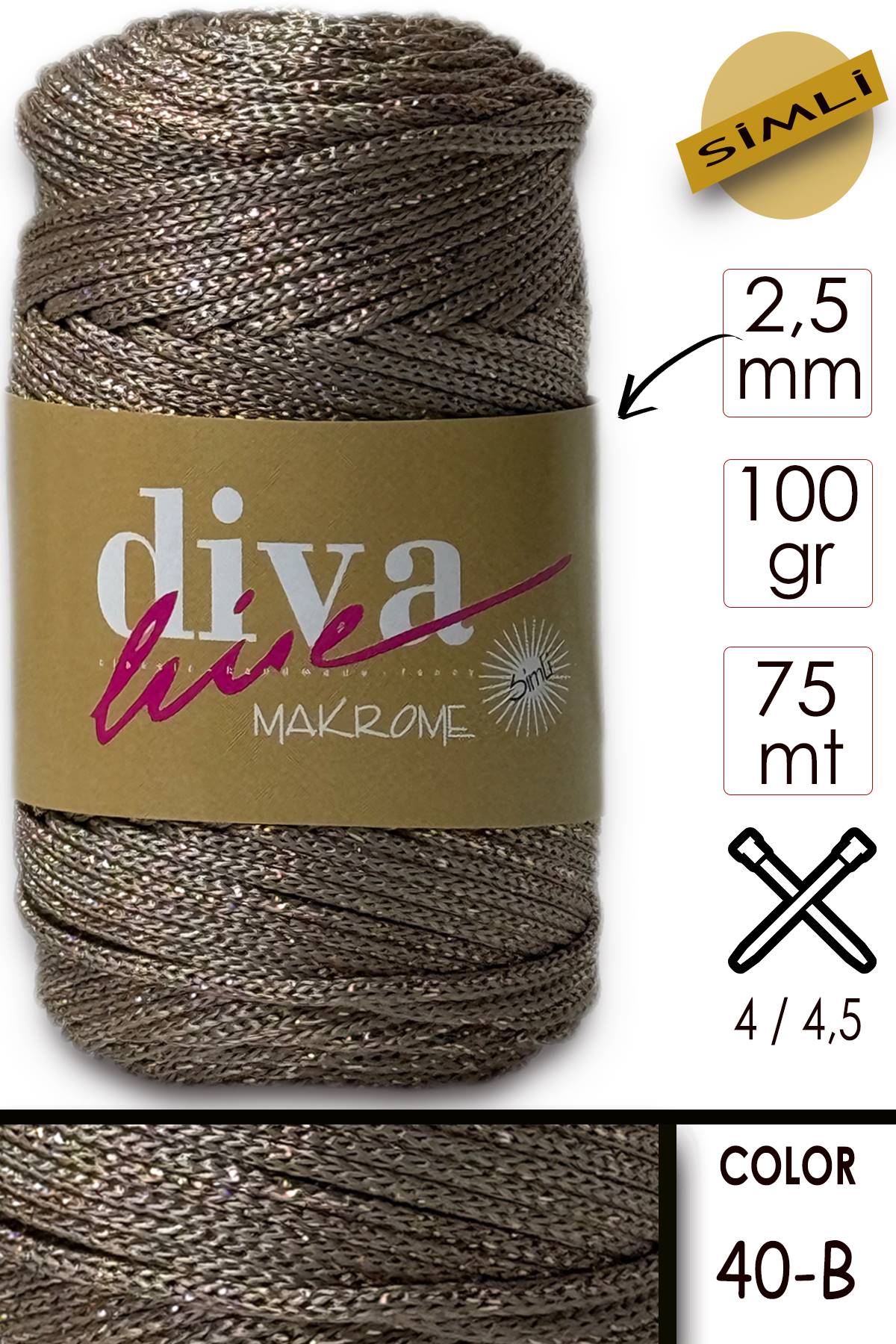 Diva Makrome İpi Simli 40B Bej-Bakır - Görsel 1