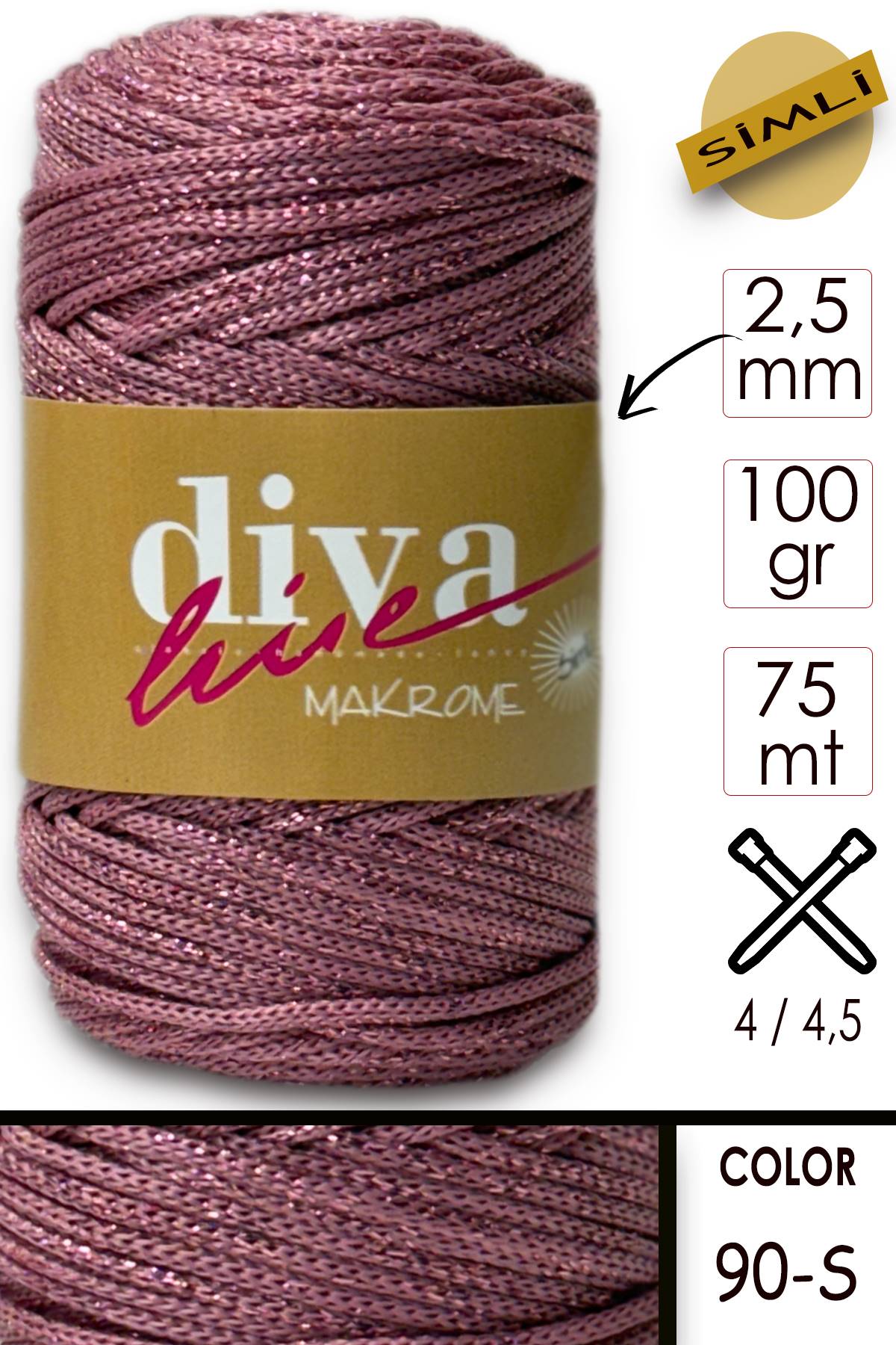 Diva Makrome İpi Simli 90S Kuru Gül - Görsel 1
