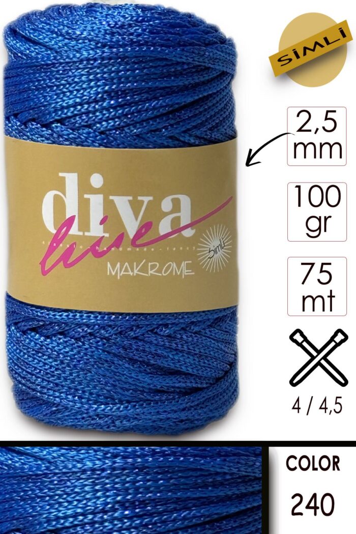 Diva Makrome İpi Simli 240 Saks Mavisi - Görsel 1