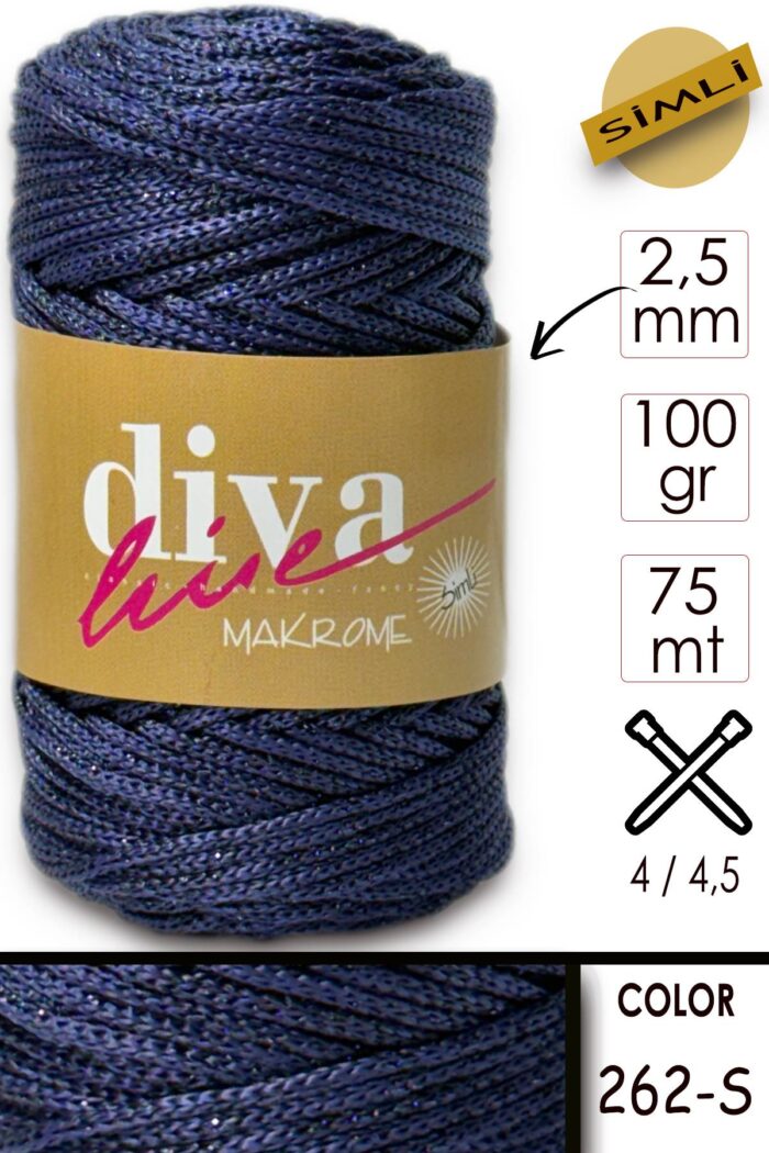 Diva Makrome İpi Simli 262S Koyu Mavi - Görsel 1