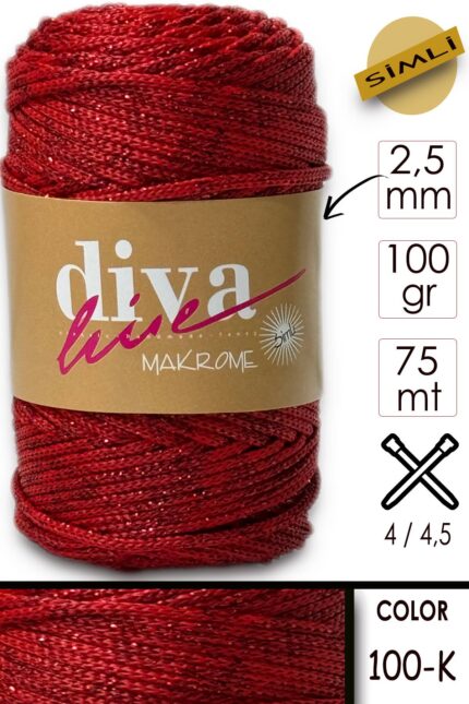 Diva Makrome İpi Simli 100K Kırmızı