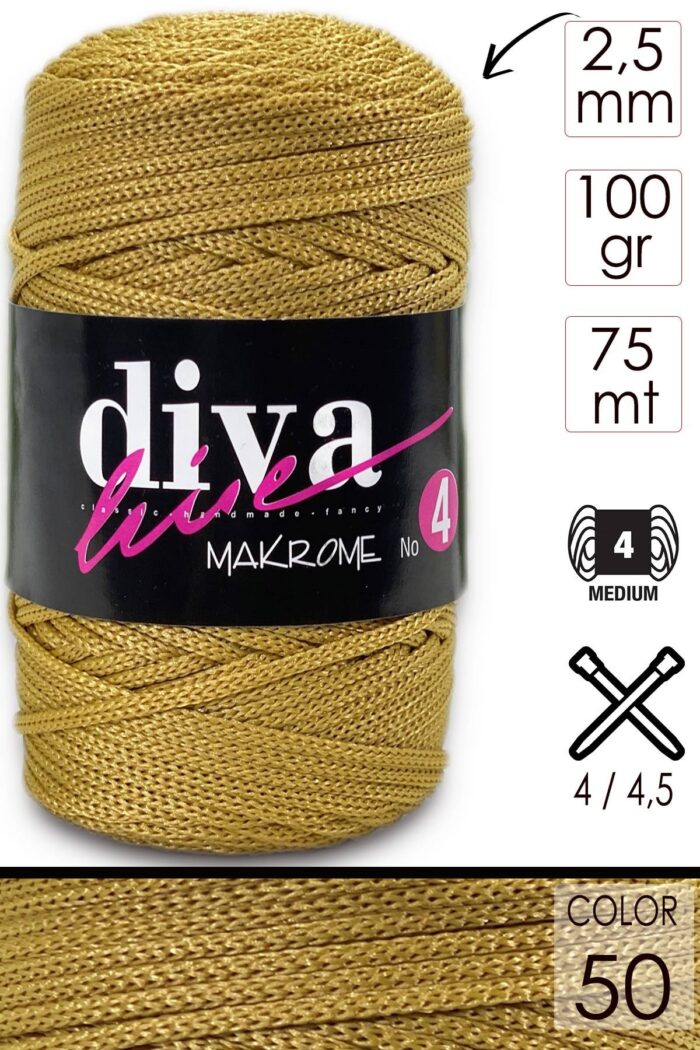 Diva Makrome İpi Kalın (No:4) 50 Gold - Görsel 1