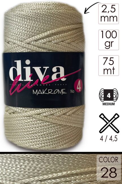 Diva Makrome İpi Kalın (No:4) 28 Koyu Krem