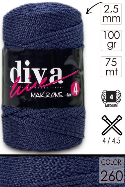 Diva Makrome İpi Kalın (No:4) 260 Orta Lacivert