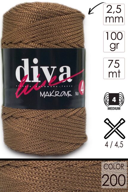 Diva Makrome İpi Kalın (No:4) 200 Kahve