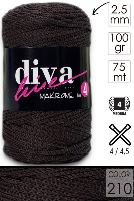 Diva Makrome İpi Kalın (No:4) 210 Bitter Kahve