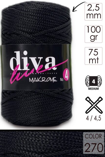 Diva Makrome İpi Kalın (No:4) 270 Siyah