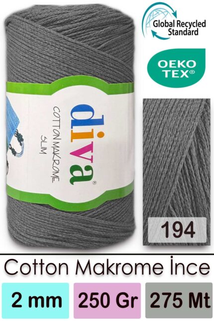 Diva Cotton Makrome İnce 194 Orta Gri