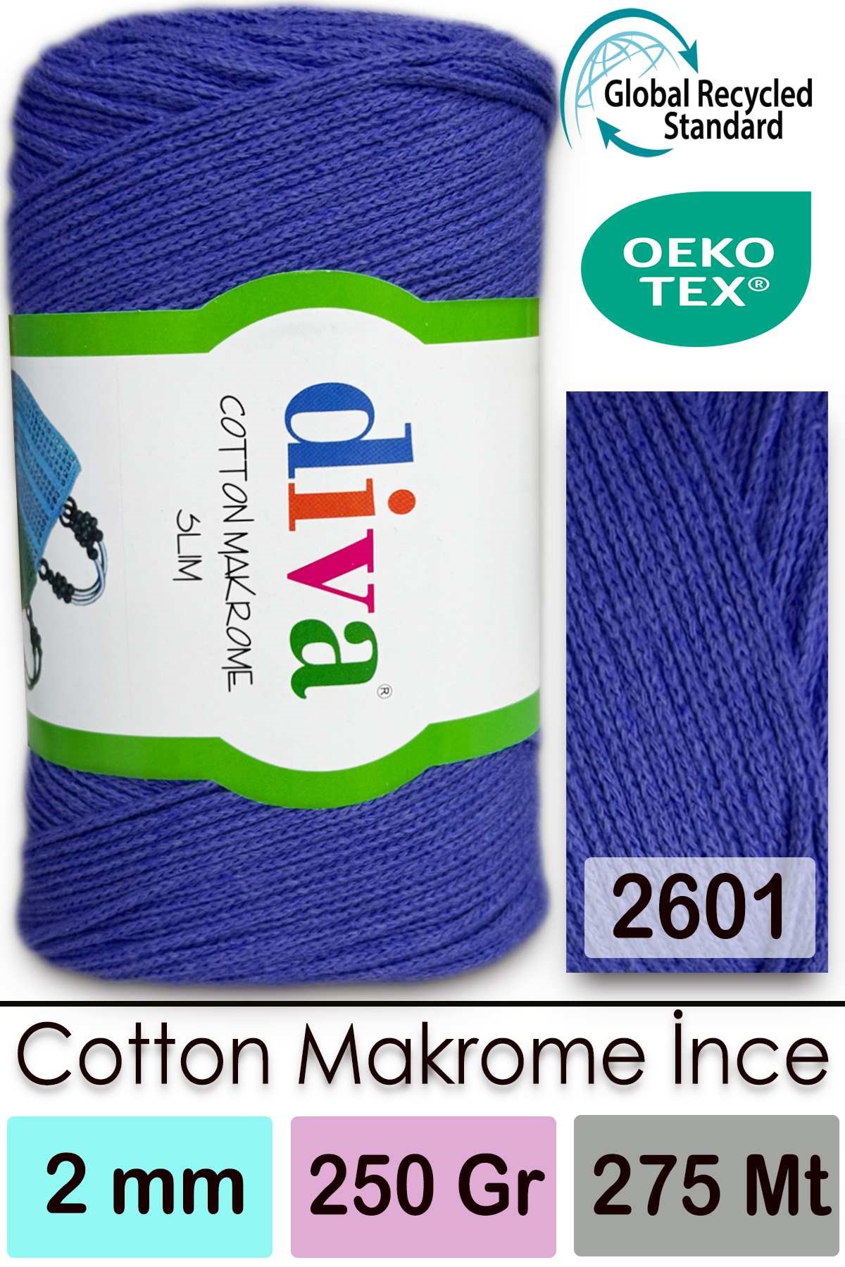 Diva Cotton Makrome İnce 2601 Saks Mavisi - Görsel 1