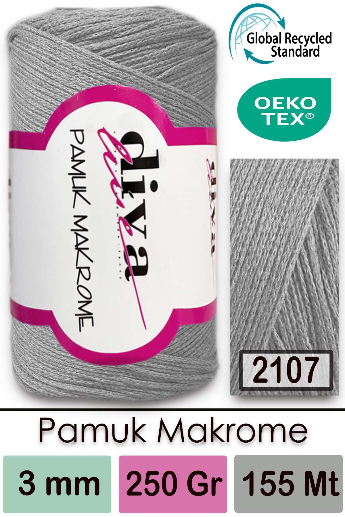 Diva Pamuk Makrome 2107 Açık Gri - Görsel 1