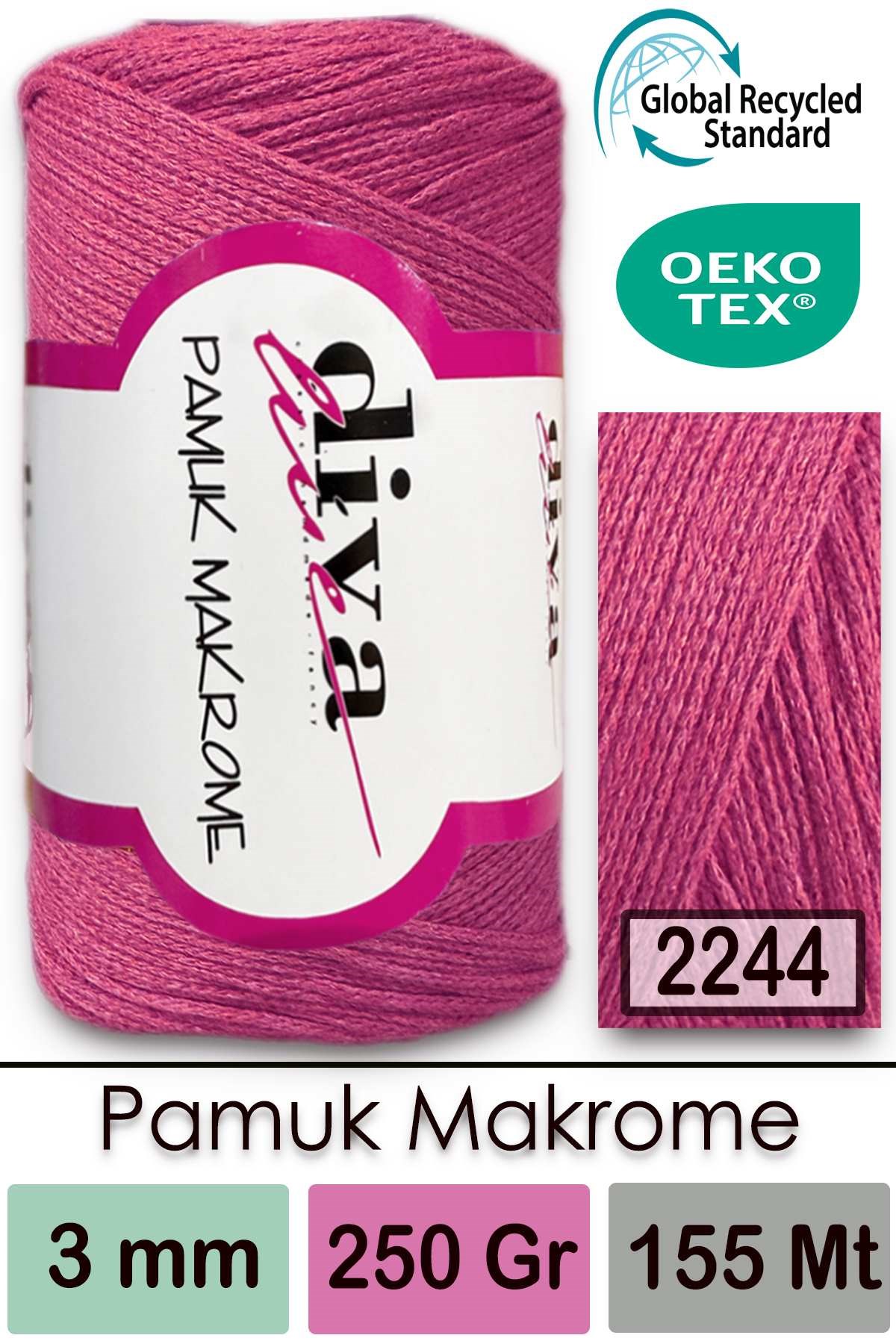Diva Pamuk Makrome 2244 Koyu Pembe - Görsel 1