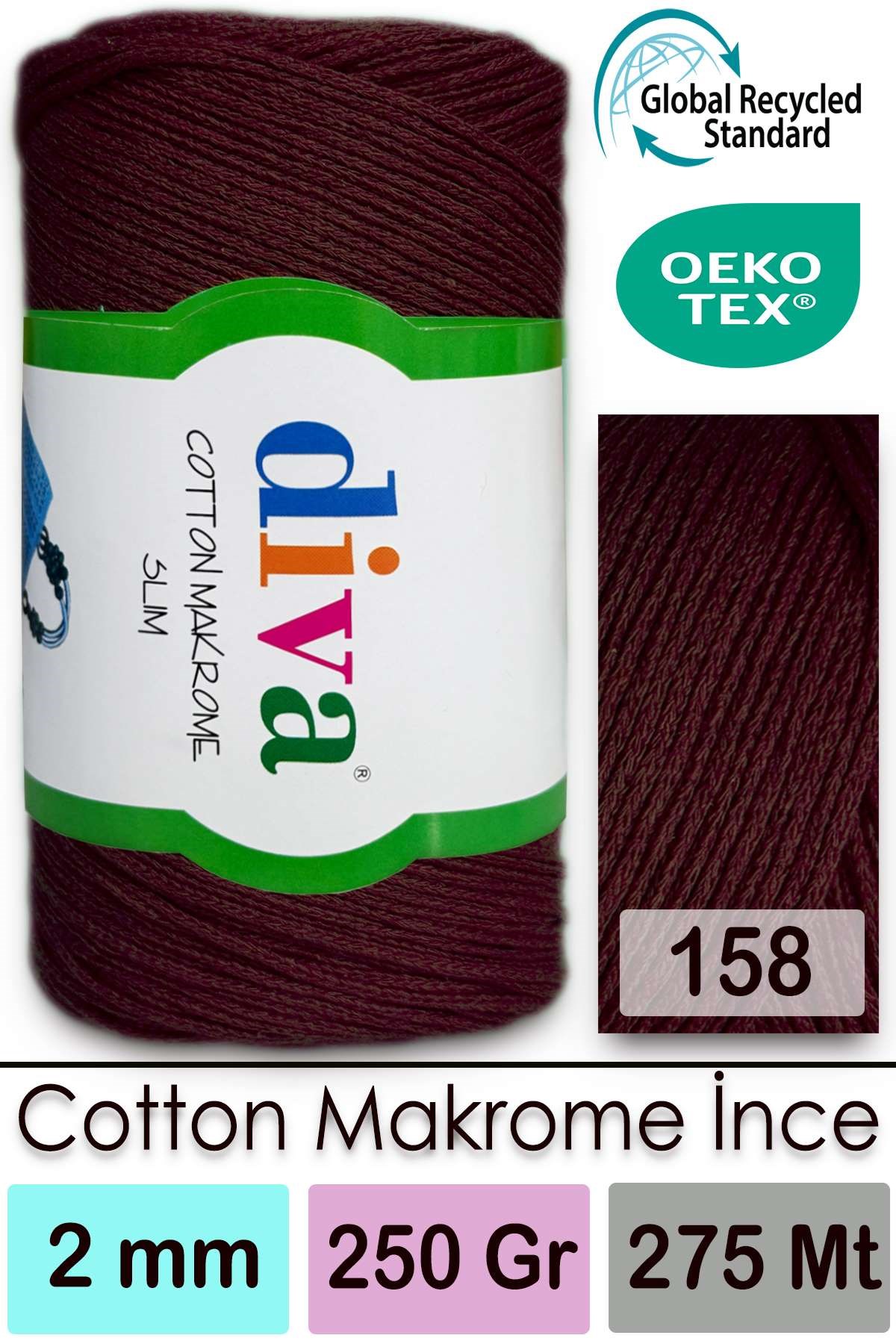Diva Cotton Makrome İnce 158 Patlıcan - Görsel 1