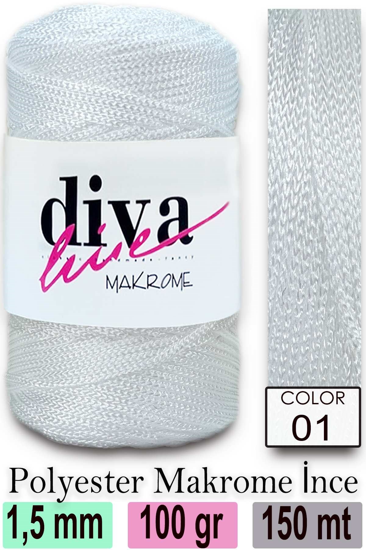 Diva Makrome İpi 01 Beyaz - Görsel 1