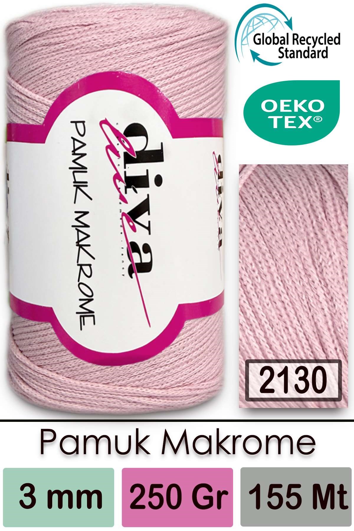 Diva Pamuk Makrome 2130 Toz Pembe - Görsel 1