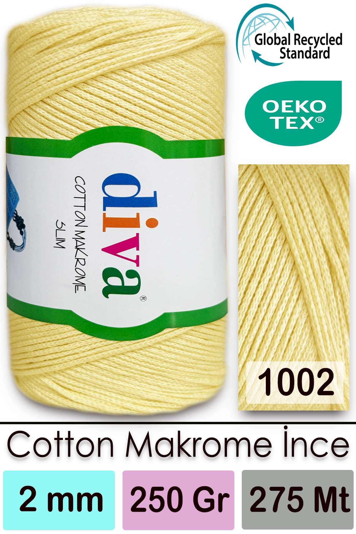 Diva Cotton Makrome İnce 1002 Soft Sarı - Görsel 1