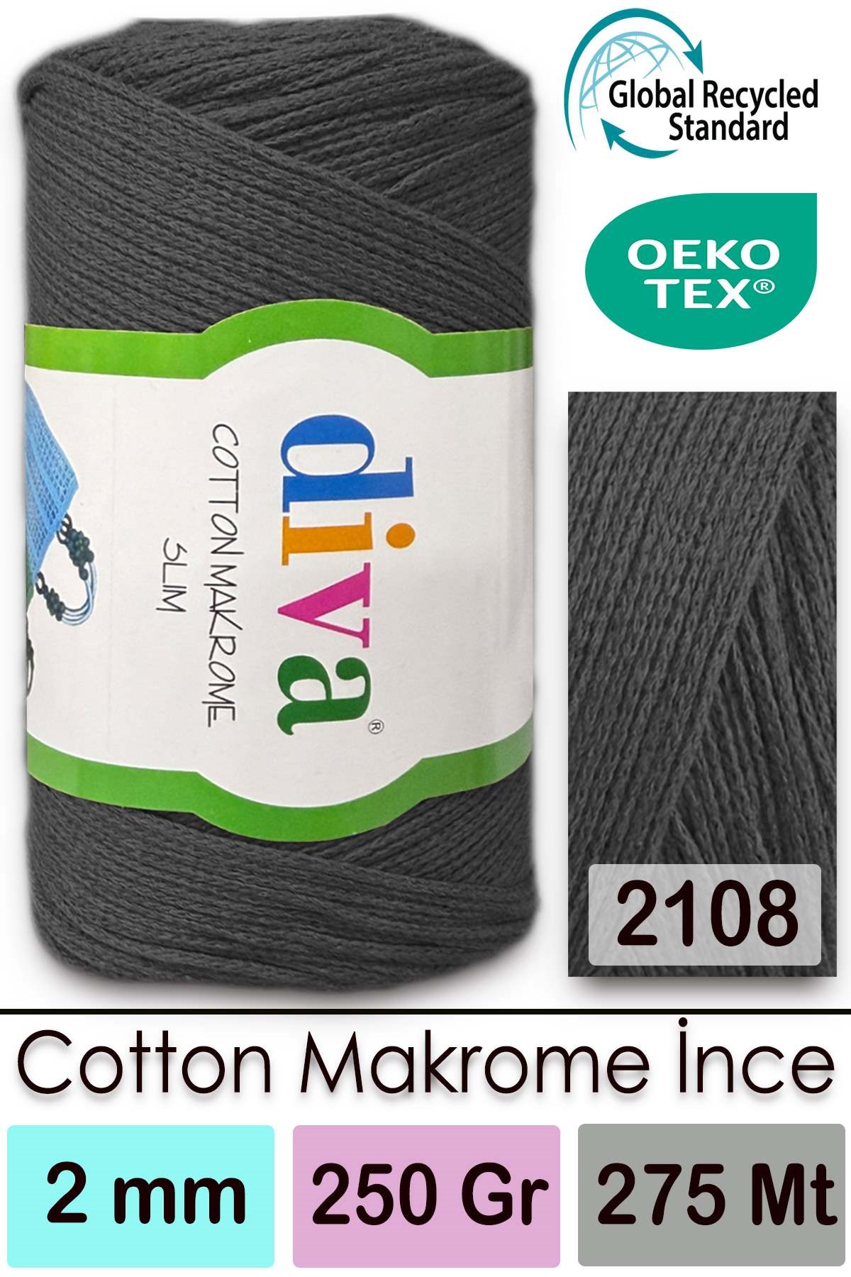 Diva Cotton Makrome İnce 2108 Antrasit - Görsel 1