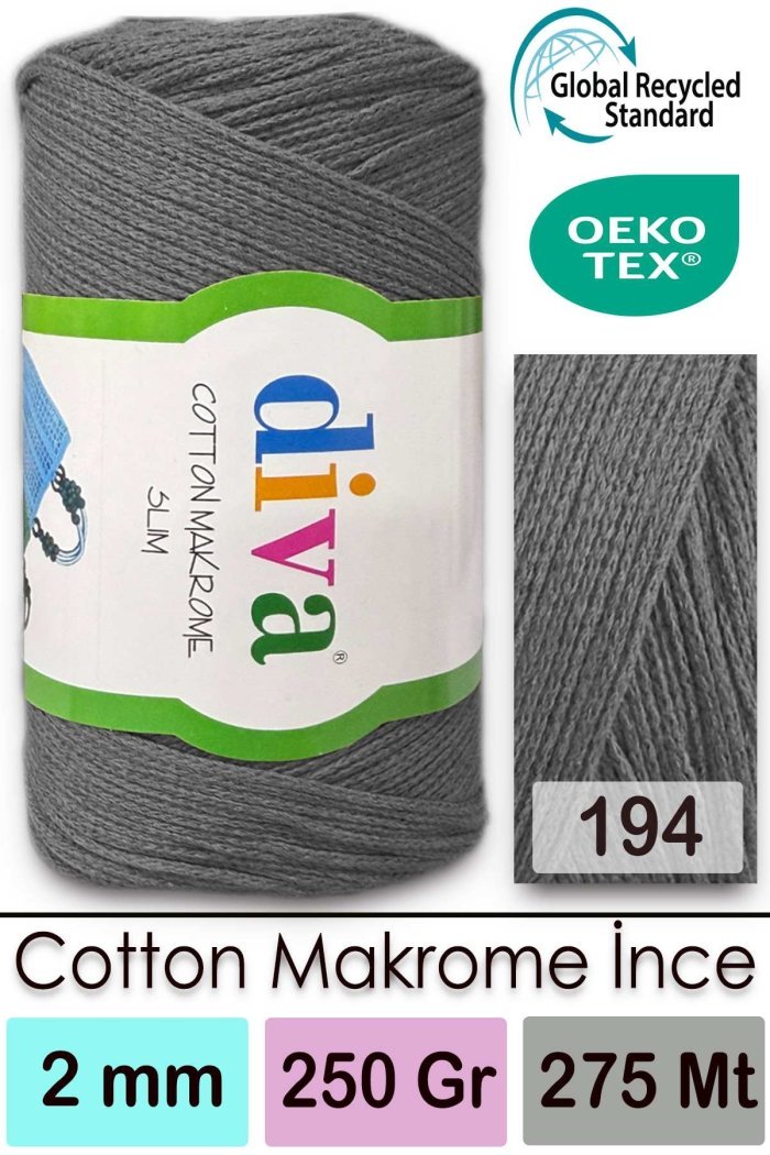 Diva Cotton Makrome İnce 194 Orta Gri - Görsel 1