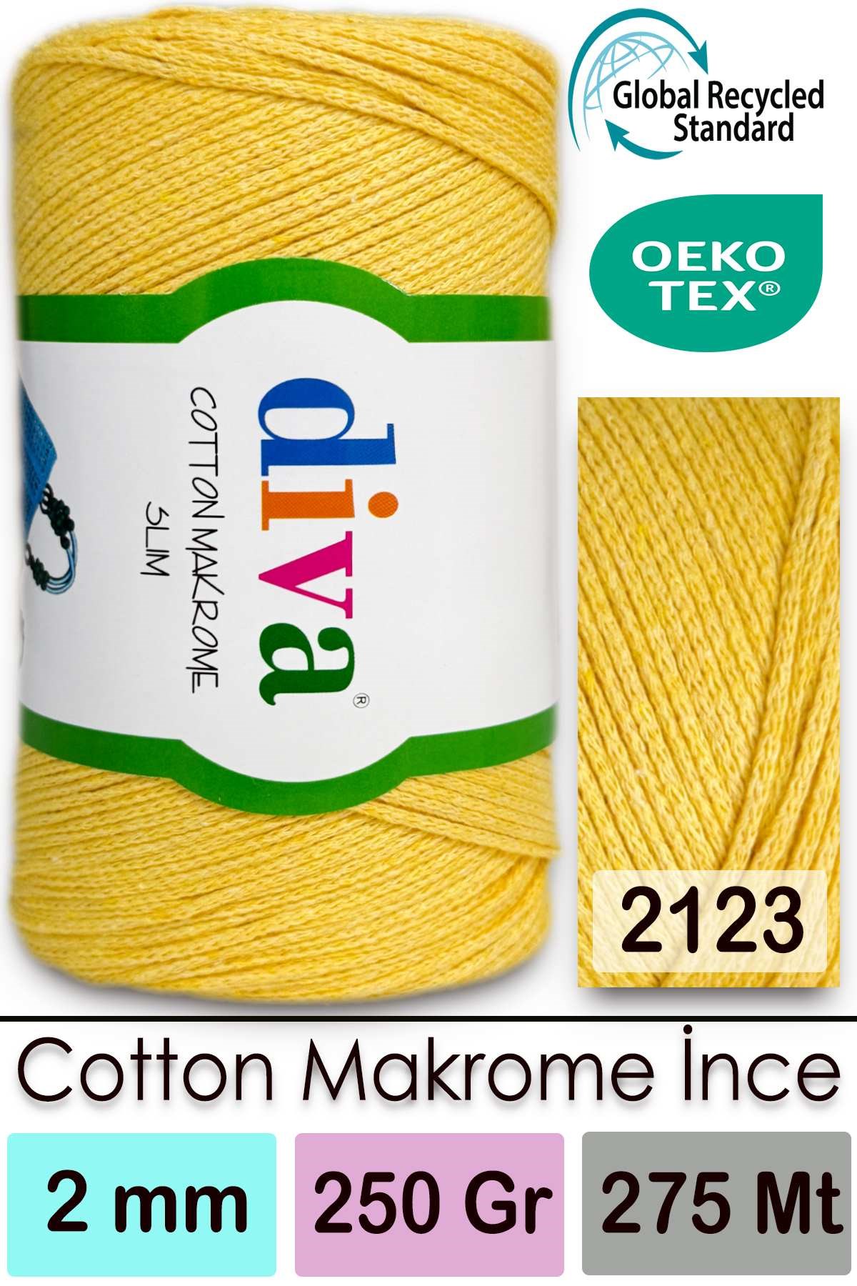 Diva Cotton Makrome İnce 2123 Sarı - Görsel 1