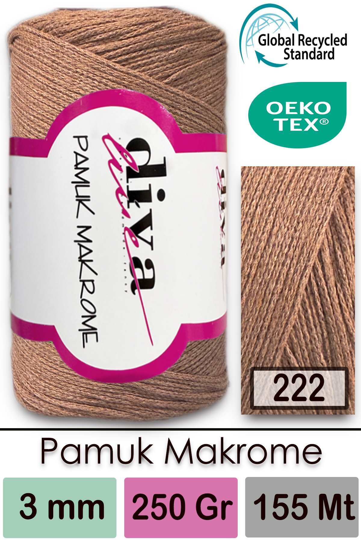 Diva Pamuk Makrome 222 Koyu Sütlü Kahve - Görsel 1