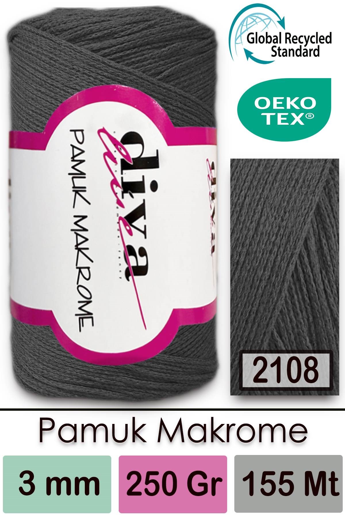Diva Pamuk Makrome 2108 Antrasit - Görsel 1
