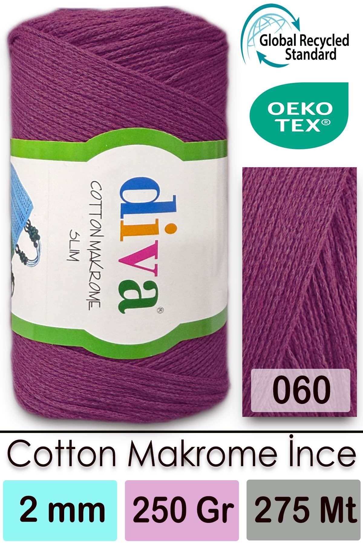 Diva Cotton Makrome İnce 60 Mürdüm - Görsel 1