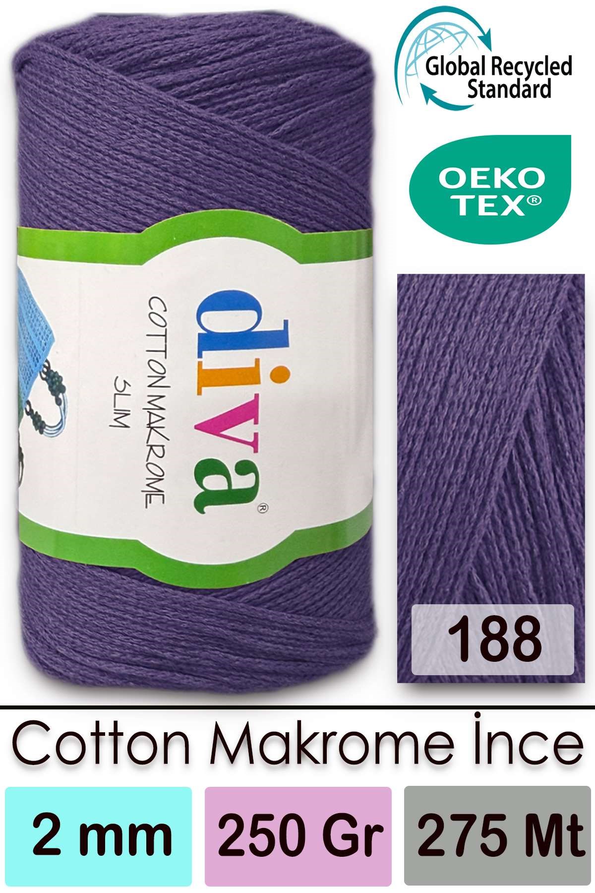 Diva Cotton Makrome İnce 188 Mor - Görsel 1
