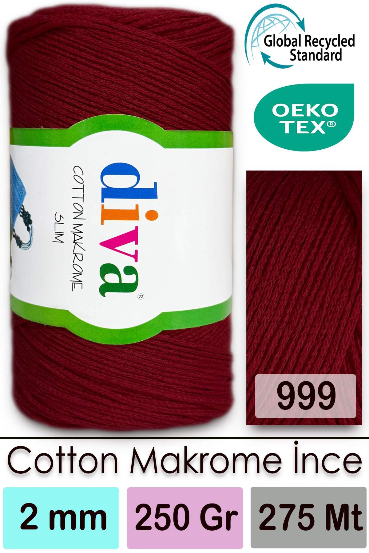 Diva Cotton Makrome İnce 999 Bordo - Görsel 1