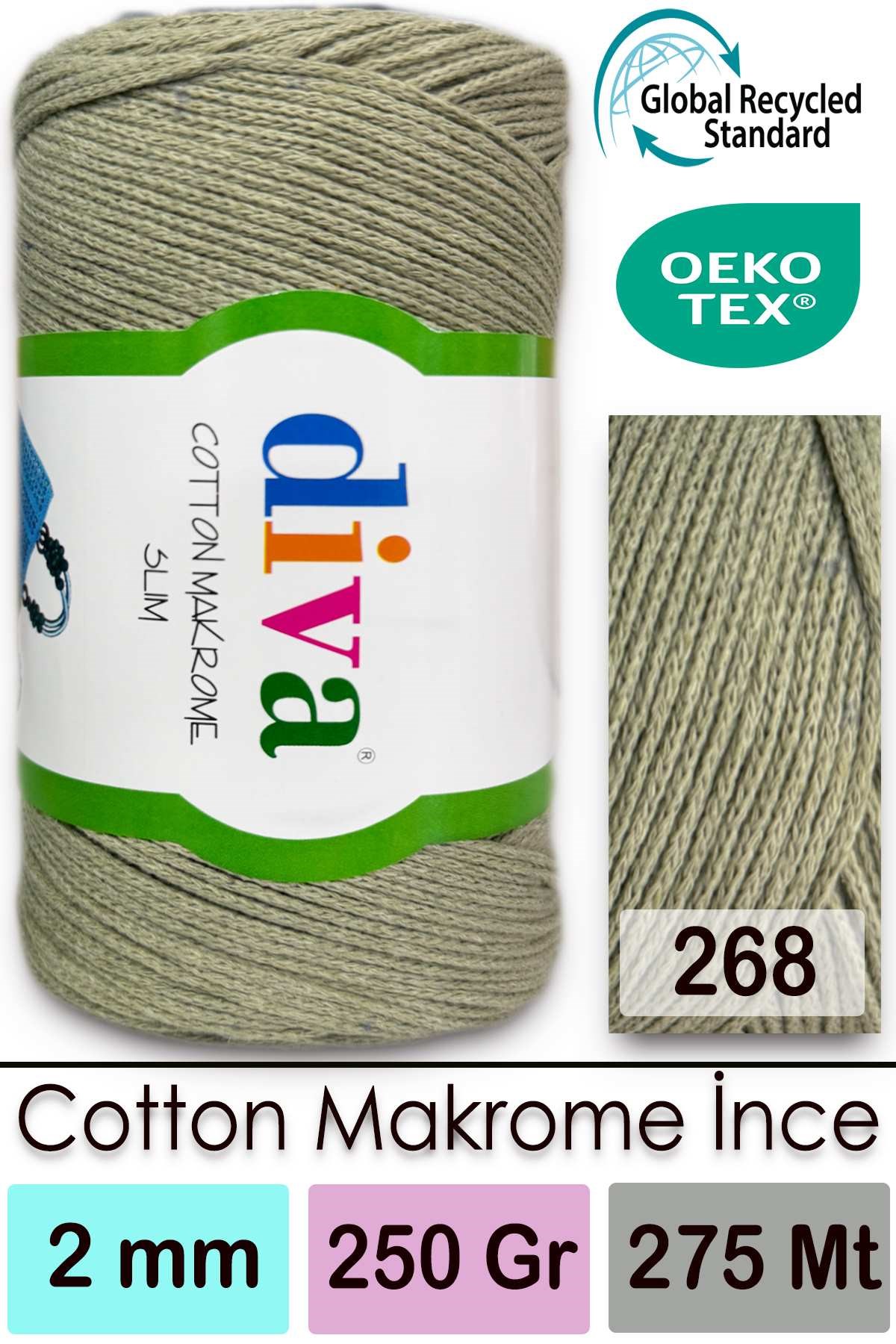 Diva Cotton Makrome İnce 268 Küf Yeşili - Görsel 1