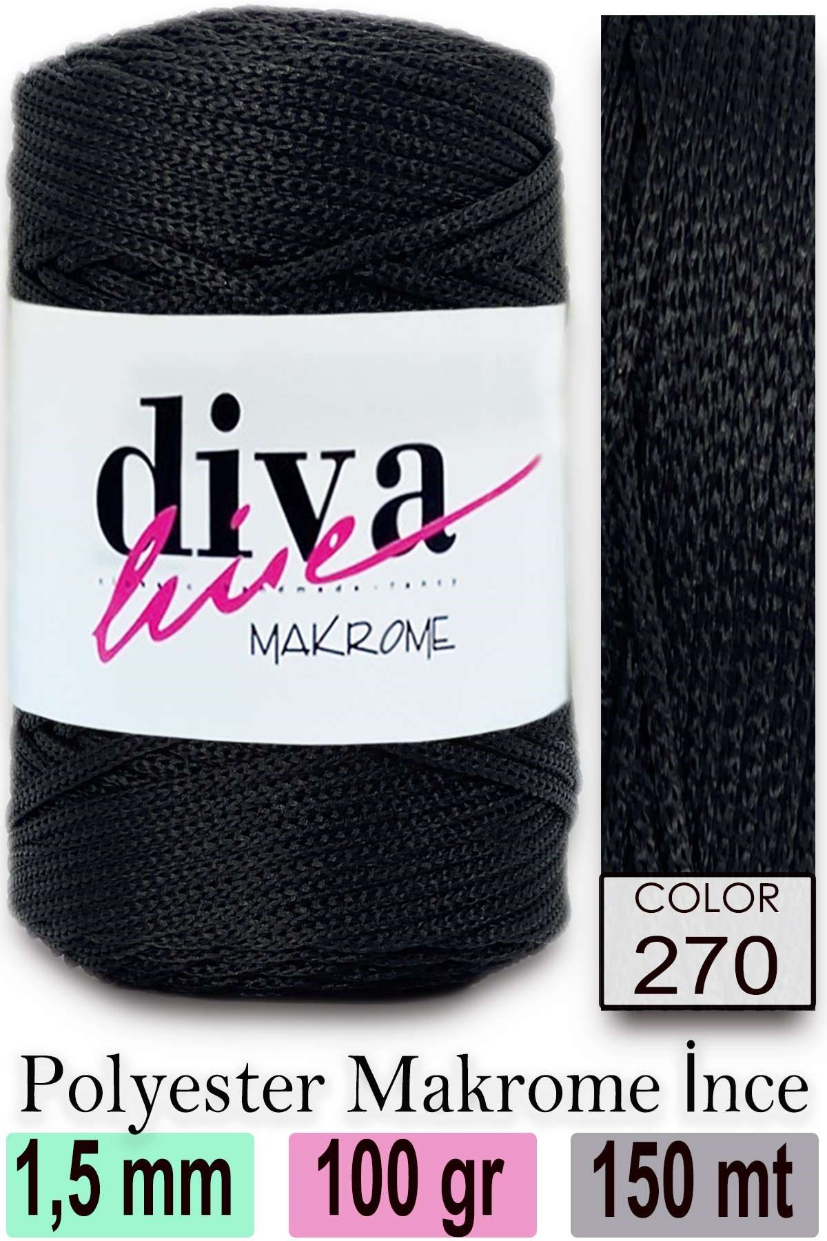 Diva Makrome İpi 270 Siyah - Görsel 1