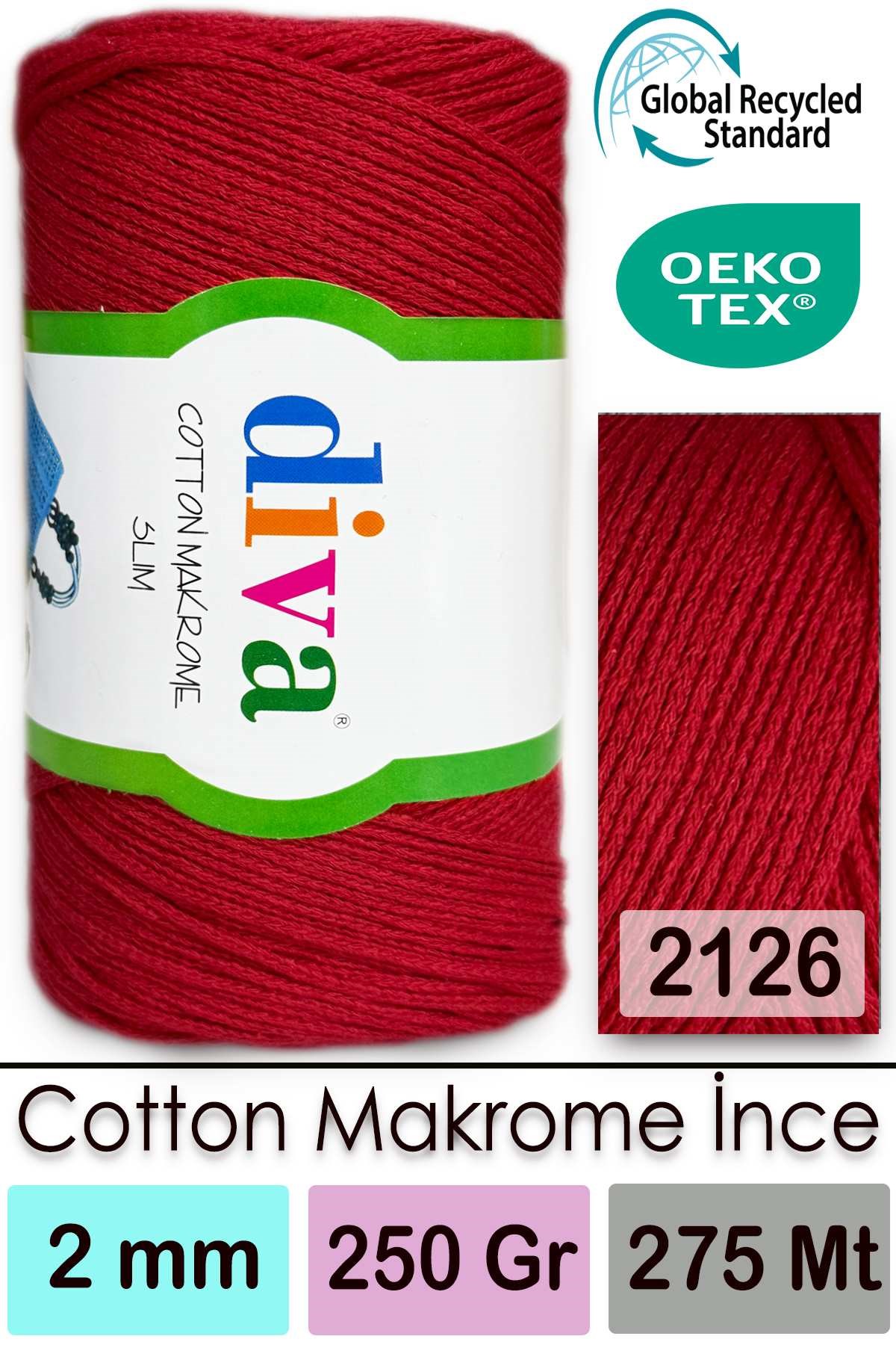 Diva Cotton Makrome İnce 2126 Kırmızı - Görsel 1