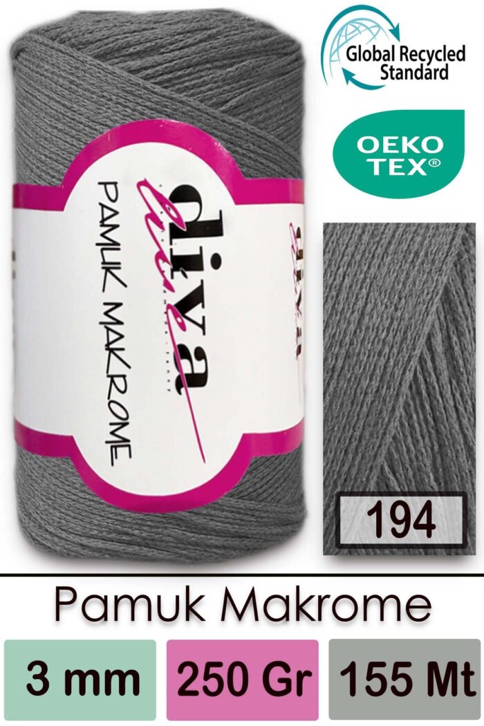 Diva Pamuk Makrome 194 Orta Gri - Görsel 1