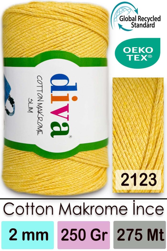 Diva Cotton Makrome İnce 2123 Sarı - Görsel 1