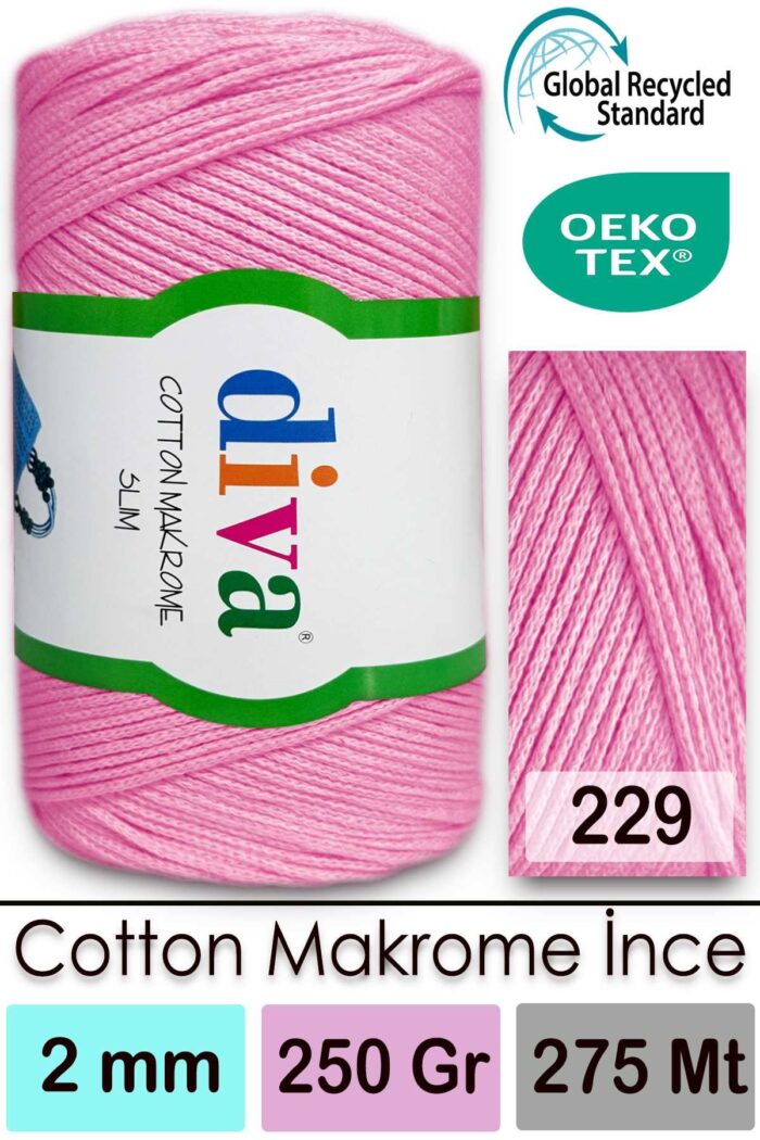 Diva Cotton Makrome İnce 229A Pembe - Görsel 1