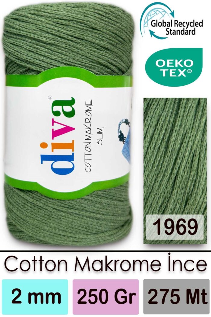 Diva Cotton Makrome İnce 1969 Elma Yeşili - Görsel 1
