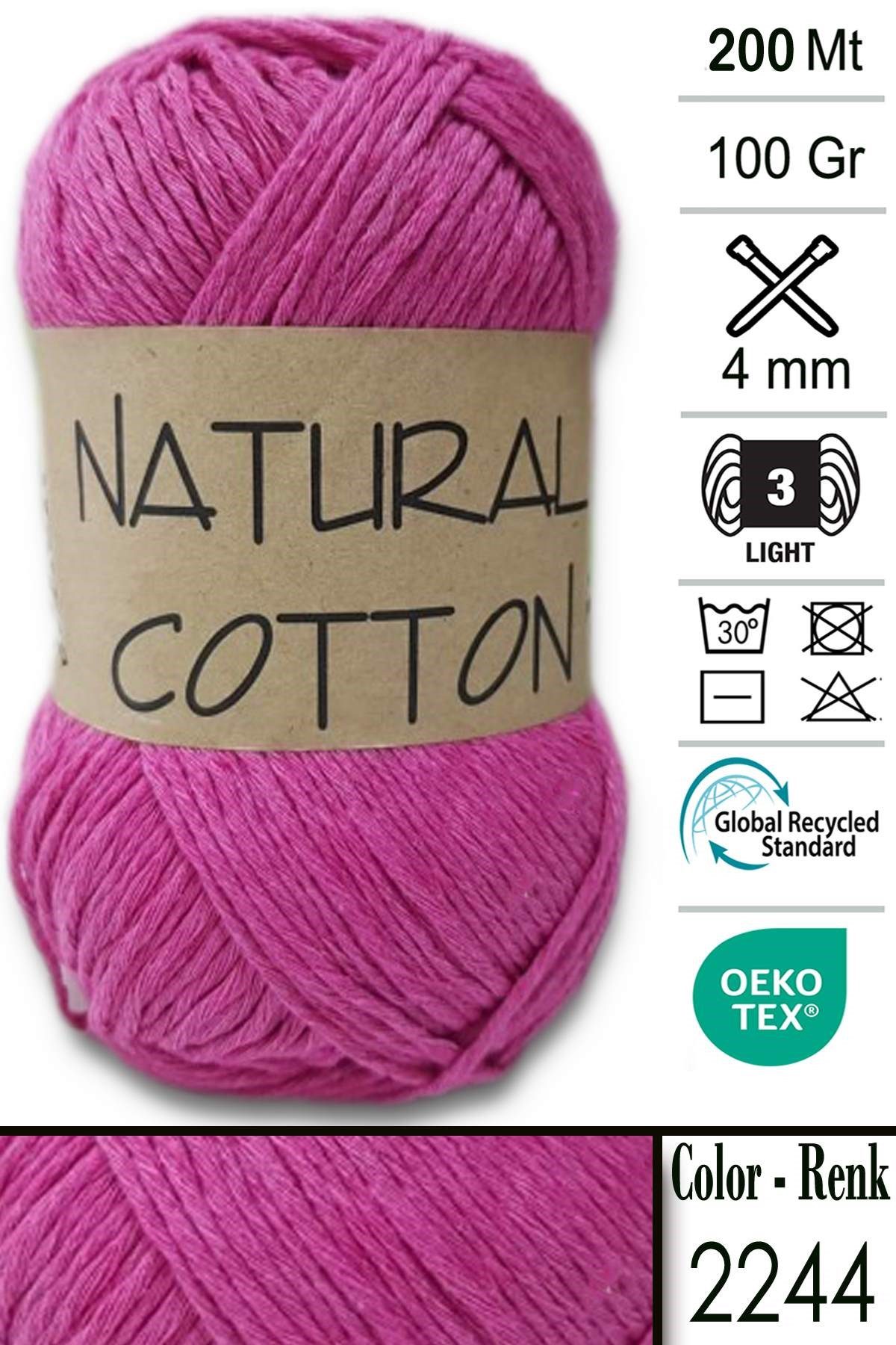 d0988ae355074daea66d0881d3cade32.jpg Diva Natural Cotton 2244 Koyu Pembe - Görsel 1