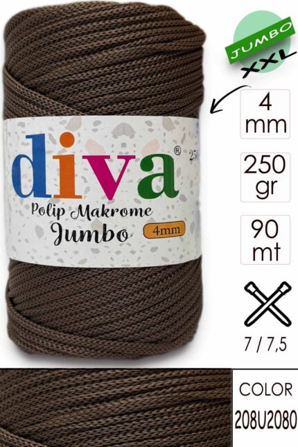 PP Makrome Jumbo 250 gr (4 mm) 208U2080 Kahverengi