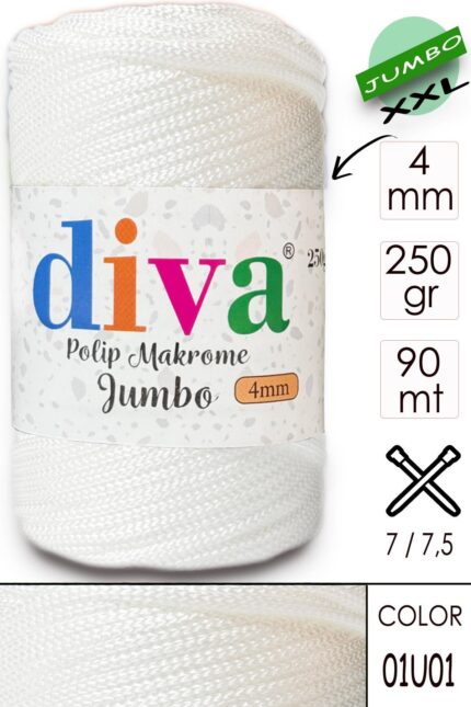 PP Makrome Jumbo 250 gr (4 mm) 01U01 Beyaz