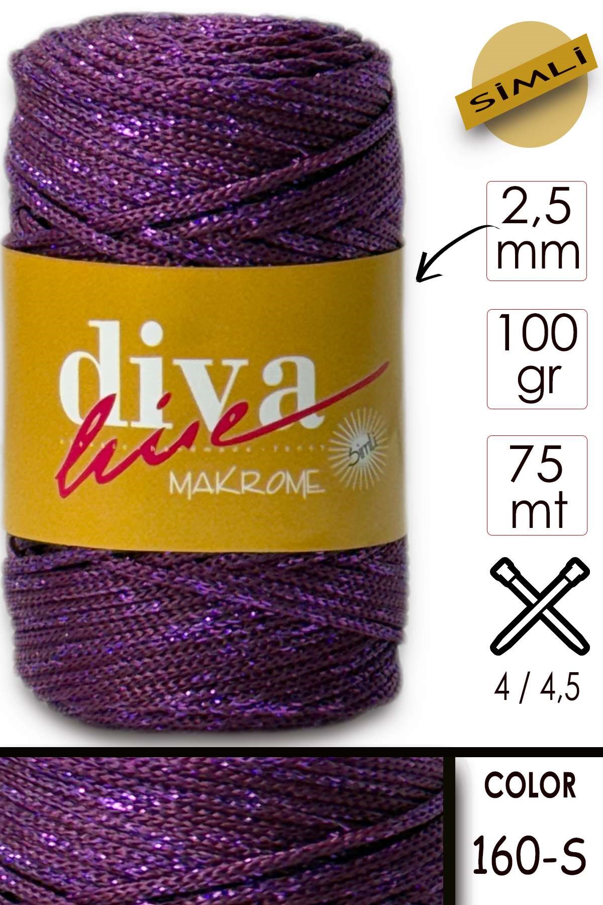 Diva Makrome İpi Simli 160S Mürdüm - Görsel 1