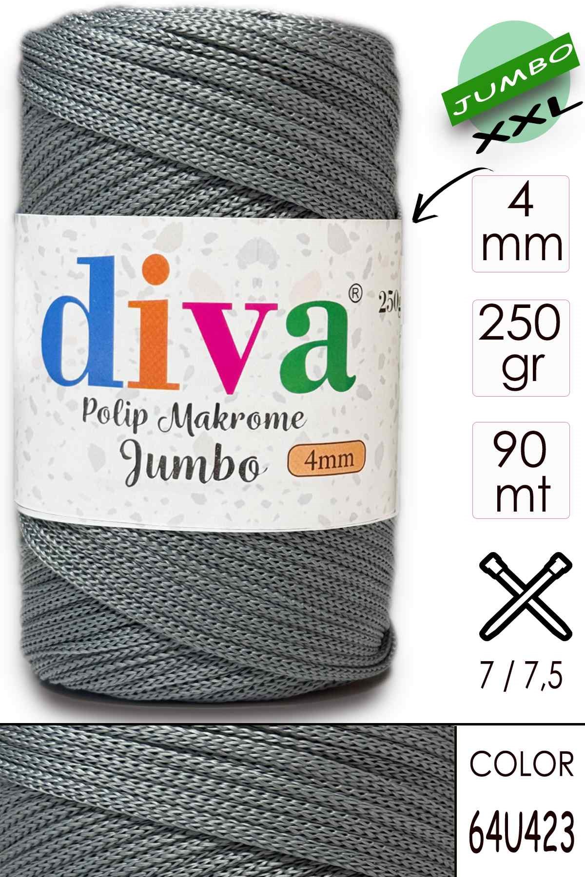 PP Makrome Jumbo 250 gr (4 mm) 64U423 Gri - Görsel 1