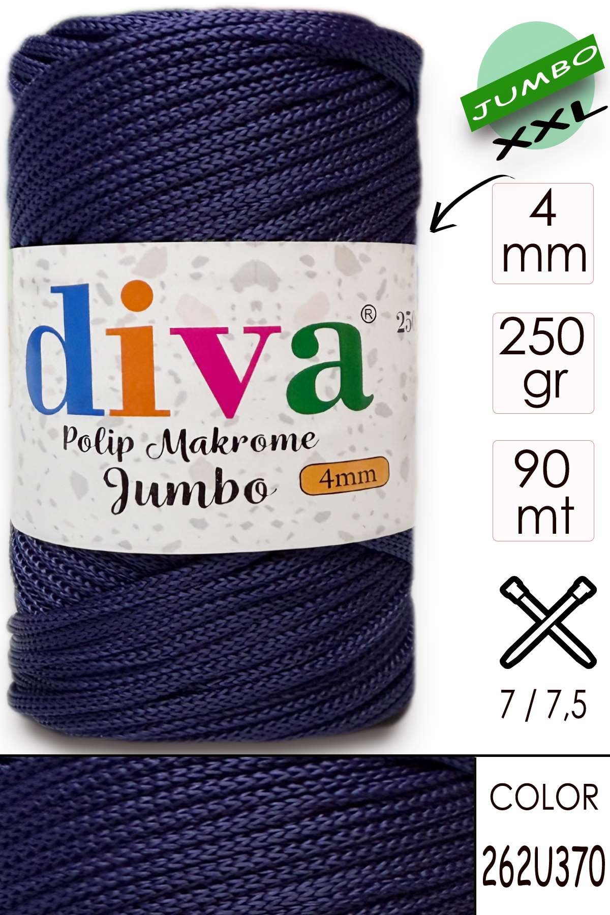 PP Makrome Jumbo 250 gr (4 mm) 262U370 Lacivert - Görsel 1