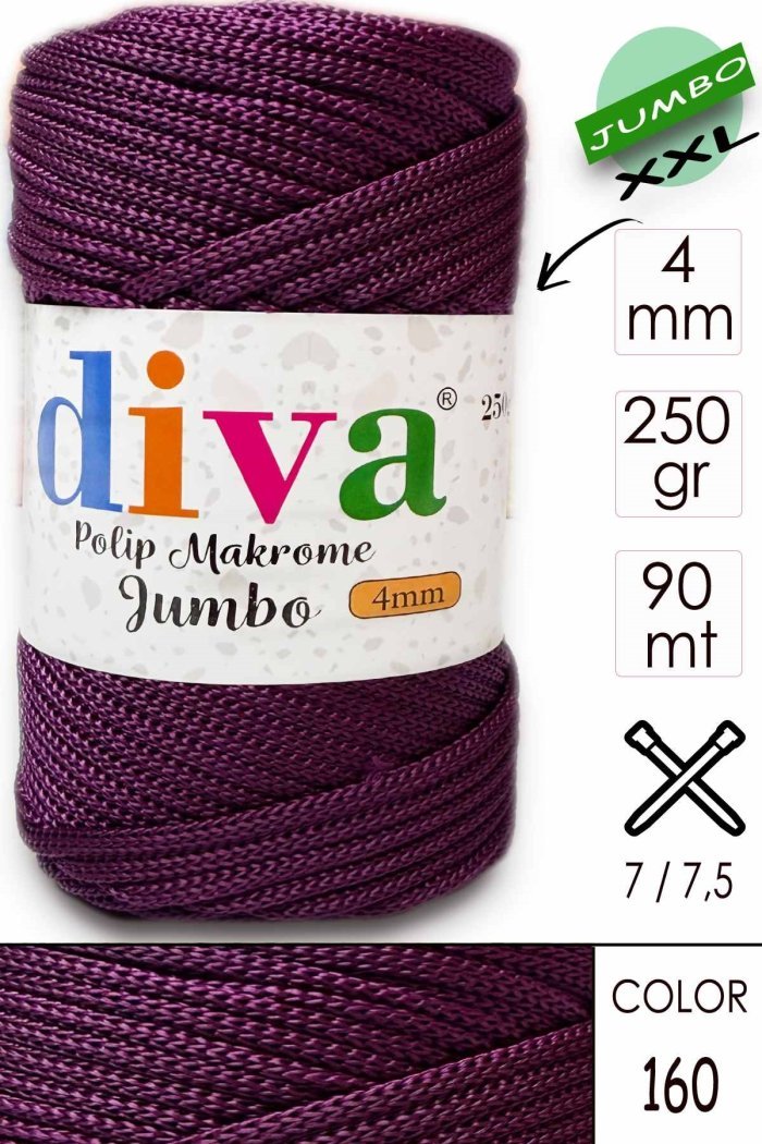 PP Makrome Jumbo 250 gr (4 mm) 160 Mürdüm - Görsel 1