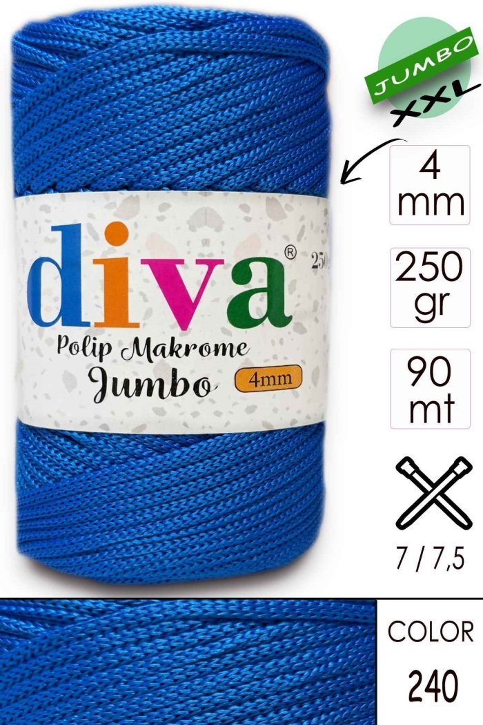 PP Makrome Jumbo 250 gr (4 mm) 240 Saks Mavi - Görsel 1