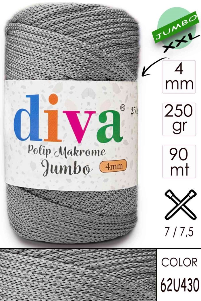 PP Makrome Jumbo 250 gr (4 mm) 62U430 Orta Gri - Görsel 1