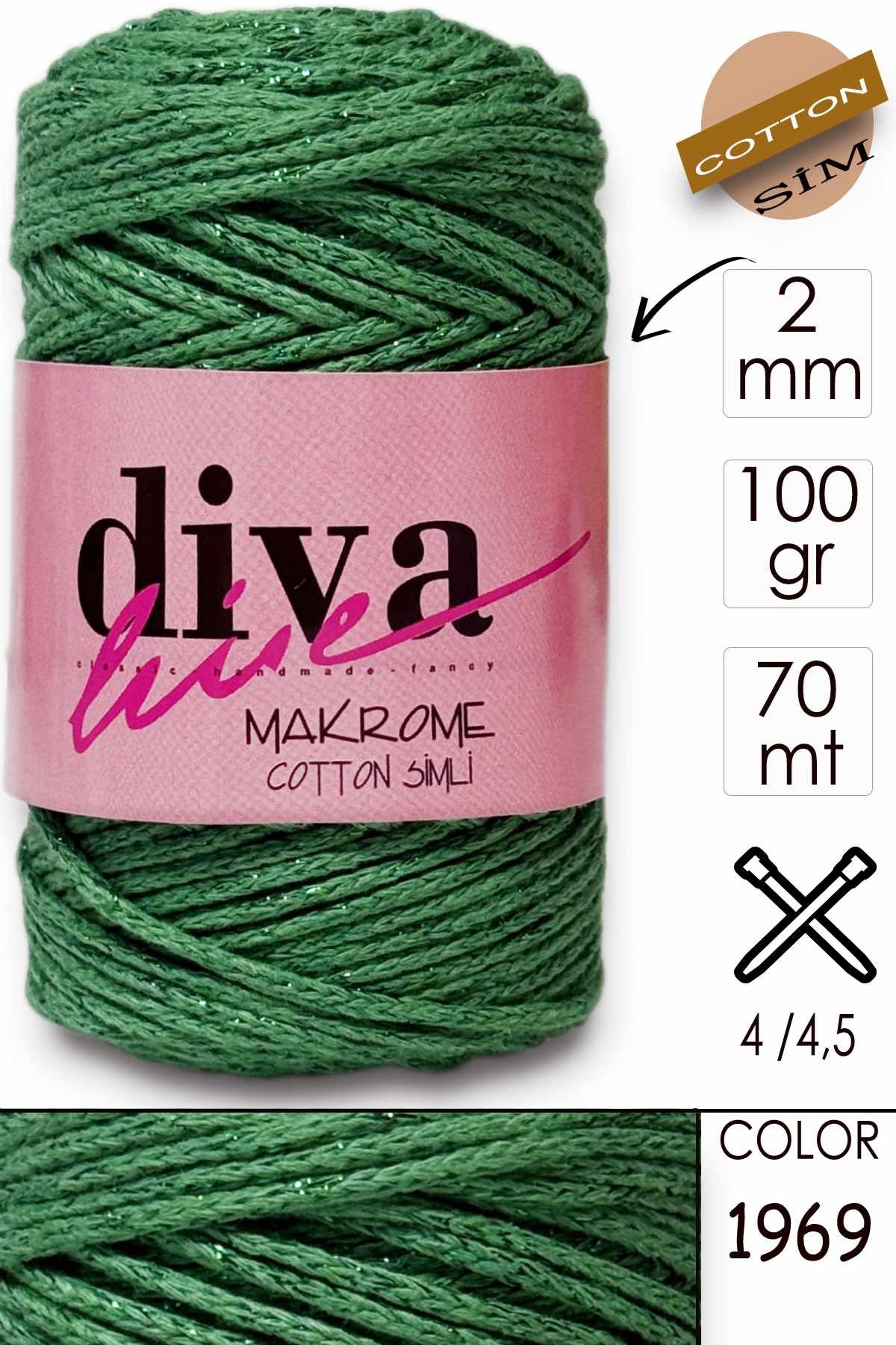 Diva Makrome Cotton Simli 1969 Elma Yeşili - Görsel 1