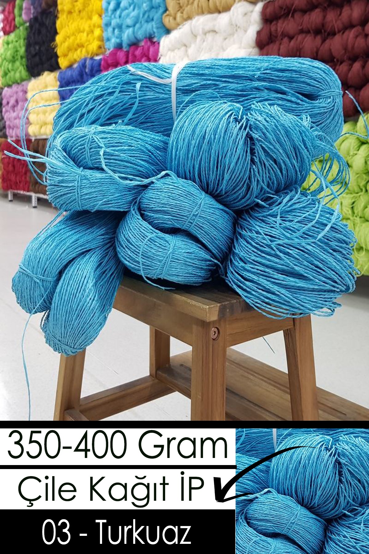 350-400 Gram Kağıt İplik - 03 - Turkuaz - Görsel 1