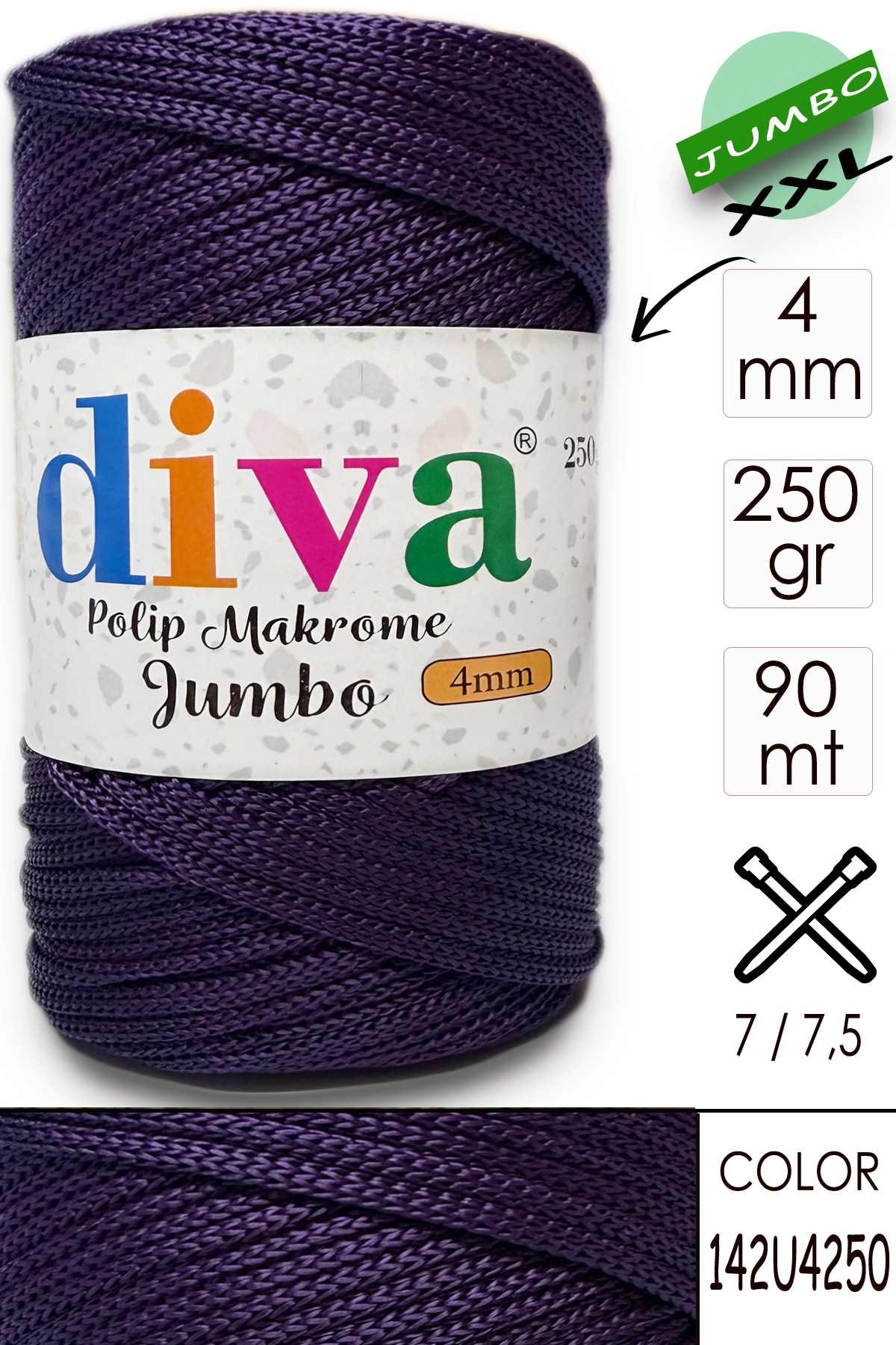 PP Makrome Jumbo 250 gr (4 mm) 142U4250 Mor - Görsel 1